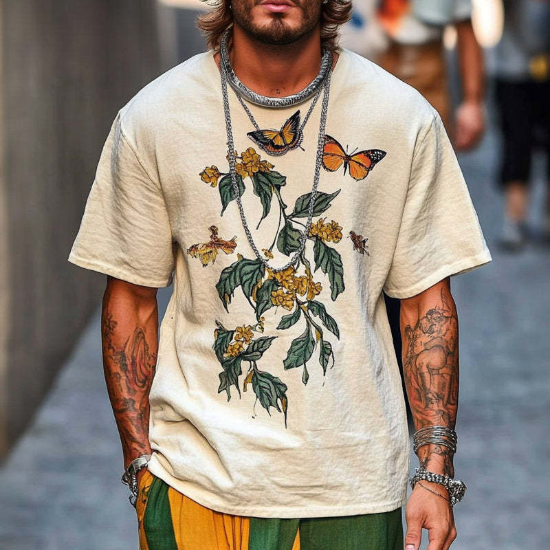 Men's Loose Butterfly Printed Round Neck Short Sleeve T-Shirt