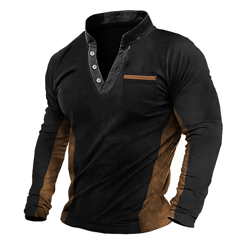 Men's Outdoor Vintage Pocket Spliced Long Sleeved T-shirt