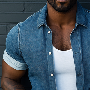 Herren Retro Casual Denim Washed Revers Kurzarmhemd