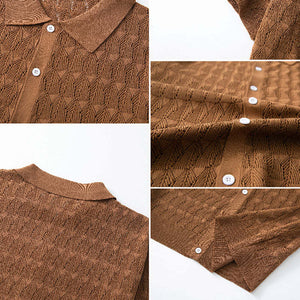 Men's Solid Color Knitted Short Sleeve POLO Shirt