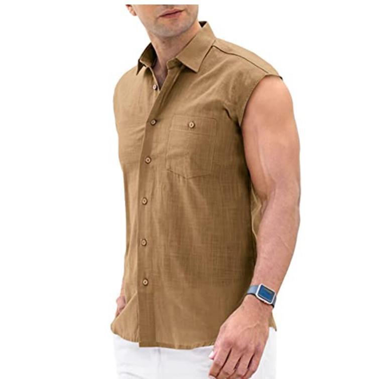 BUTTON LAPEL CASUAL SLEEVELESS CARDIGAN SHIRT MEN'S VEST