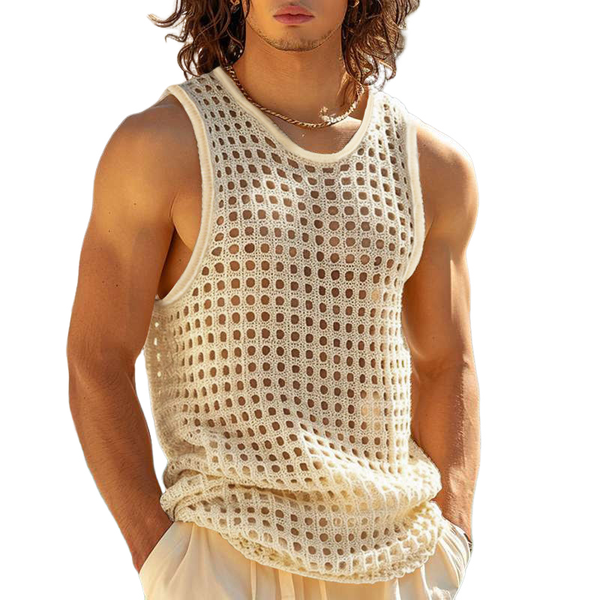Lässiges Herren-Tanktop mit U-Ausschnitt und hohlem Netzstoff
