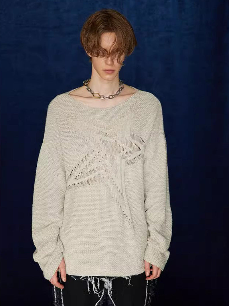 Star Cutout Boatneck Sweater