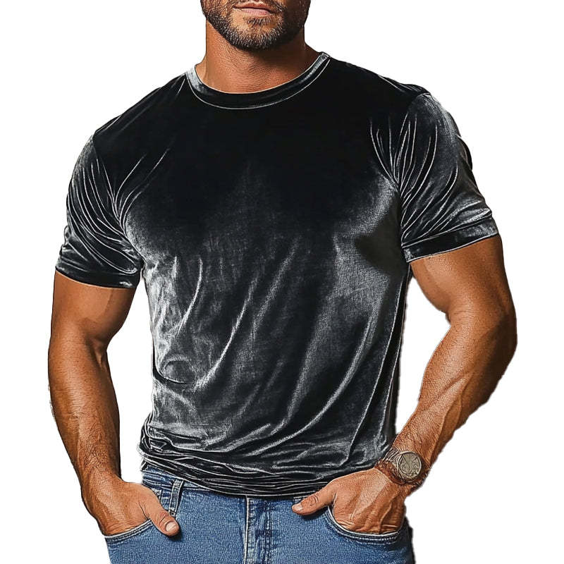 Herren-T-Shirt mit Rundhalsausschnitt und kurzen Ärmeln im Vintage-Stil aus Samt