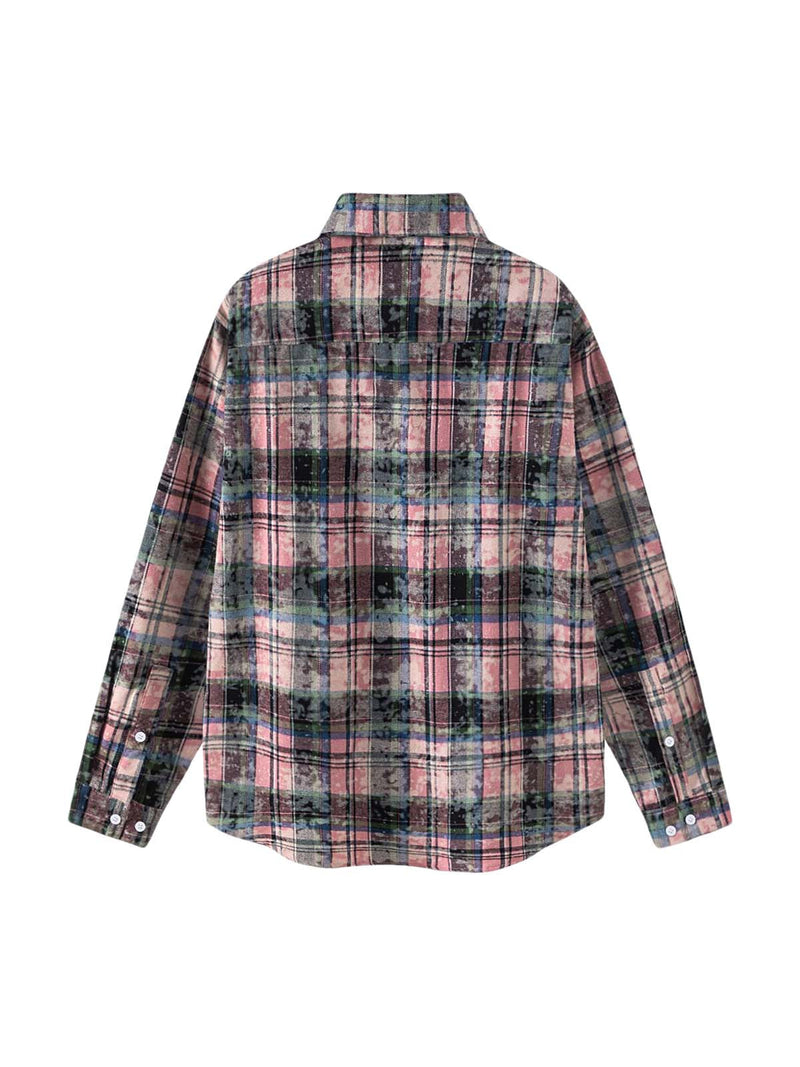 Floral Graffiti Plaid Long Sleeve Shirt