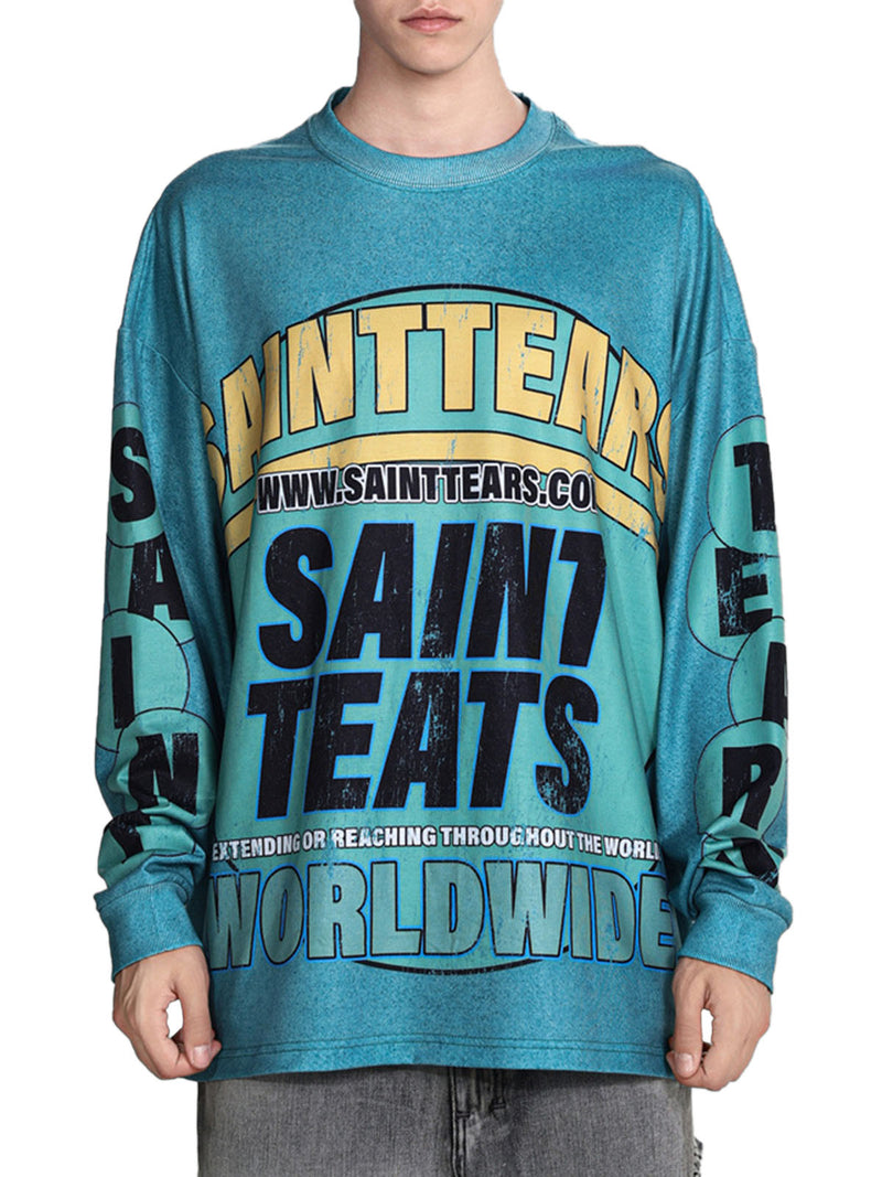 Washed Lettering Print Long Sleeve T-shirt