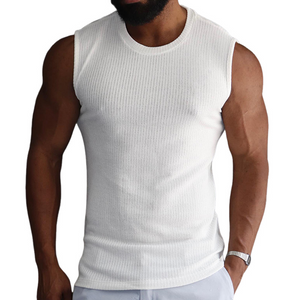 Lässiges Retro-Tanktop für Herren in Volltonfarbe mit Rundhalsausschnitt
