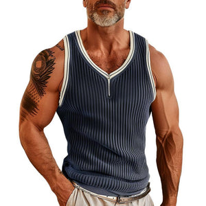 Herren Colorblock Pit Article Fabrics Reißverschluss V-Ausschnitt Slim Fit Ärmelloses Tank Top