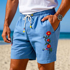 Einfache, bestickte, leichte Strandshorts für Herren
