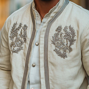 Men's Spring Cotton And Linen Embroidered Jacket