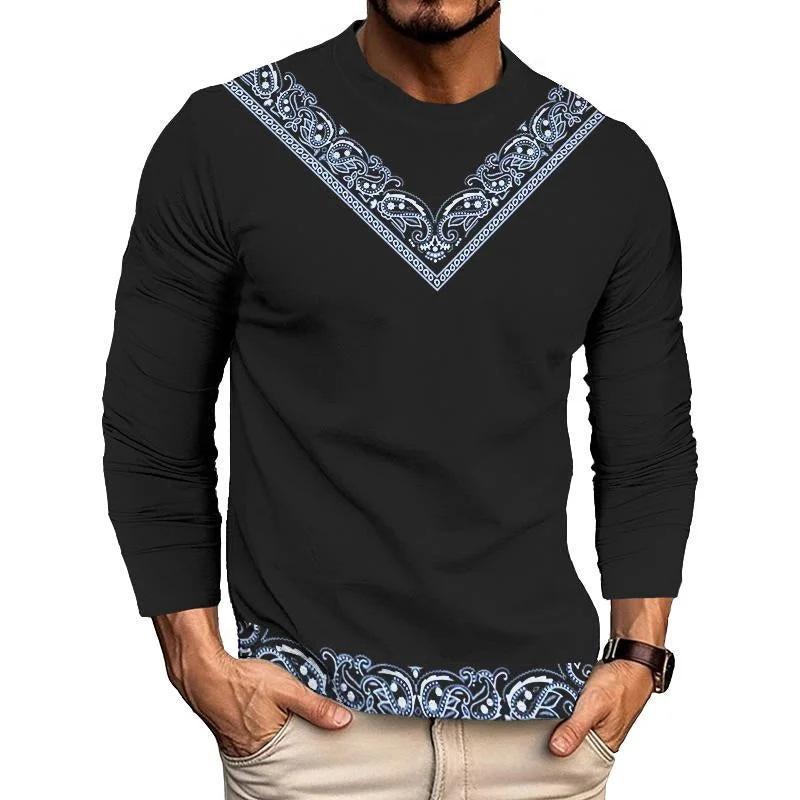 Men's Printed Casual Round Neck Long Sleeve T-Shirt