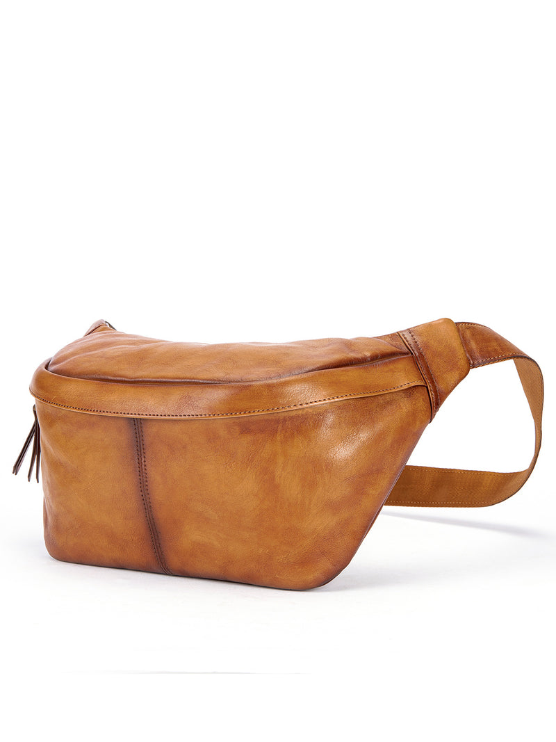 GENUINE LEATHER SINGLE SHOULDER CROSSBODY BAG, MEN'S TOP LAYER COWHIDE CHEST BAG, SIMPLE AND CASUAL MOTORCYCLE BAG, TRENDY