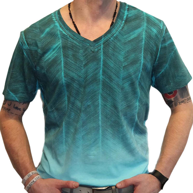 Lässiges Herren-T-Shirt mit V-Ausschnitt und Farbverlaufsdruck für den Sommer