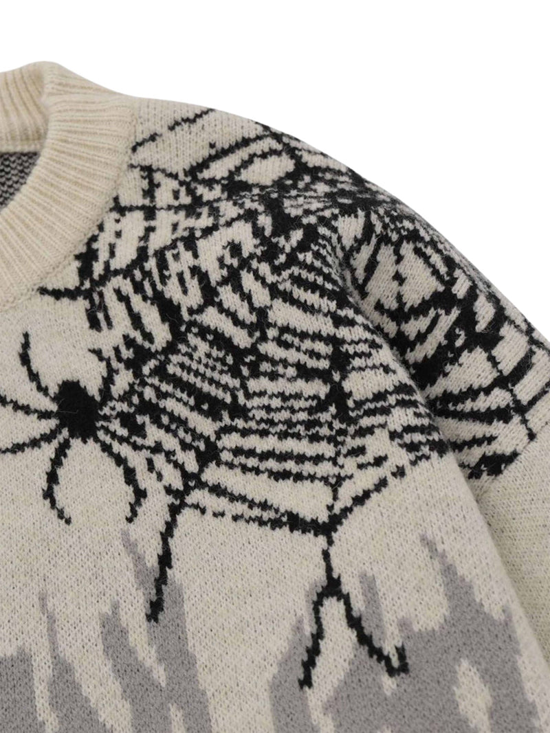 Round-neck Spider Destroy Design Sweater