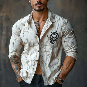 Men's Casual Printed Lapel Long Sleeve Shirt