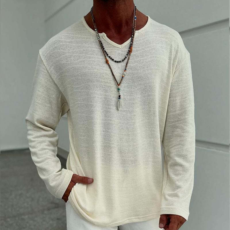 Lässiges, gemischtes Langarm-T-Shirt mit V-Ausschnitt für Herren