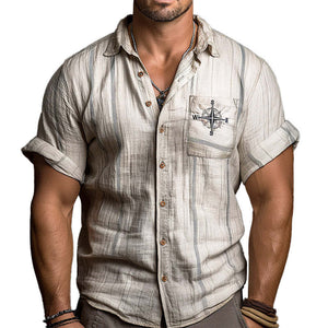 Men's Compass Embroidered Light Linen Shirt
