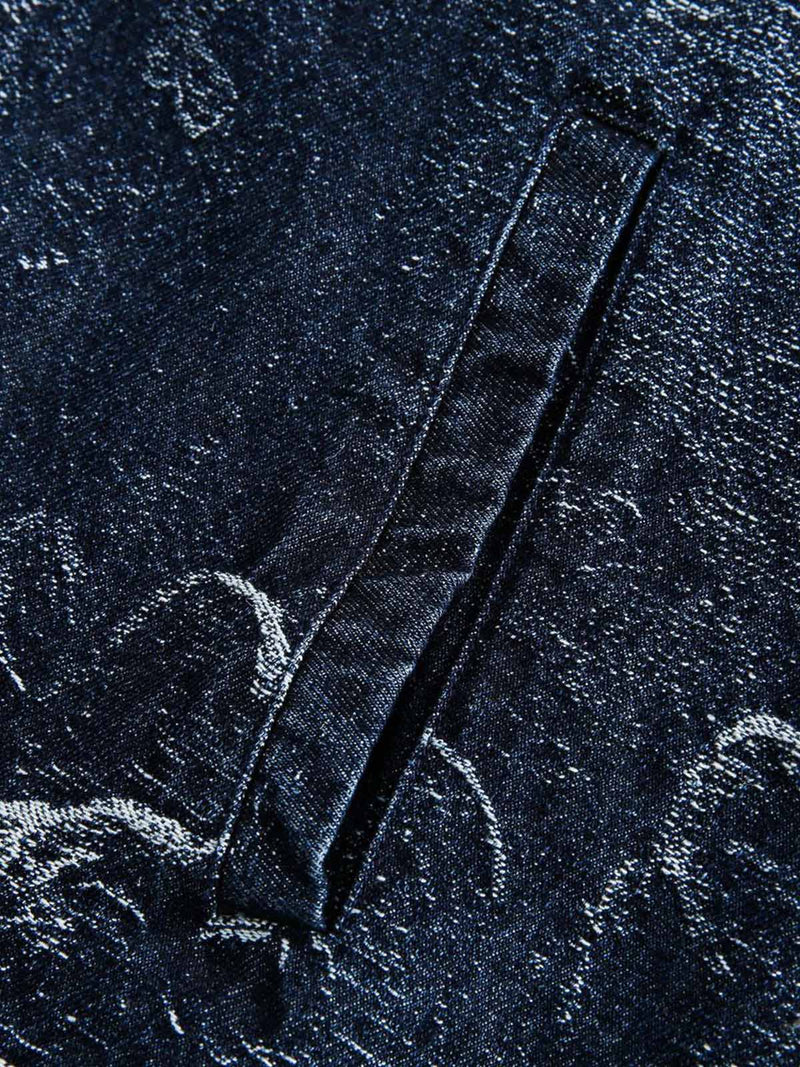 Cross Jacquard Zip Up Denim Jacket