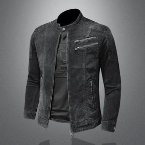 Men's Vintage Washed Denim Biker Jacket