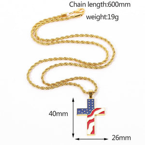 Vintage Casual American Flag Cross Necklace