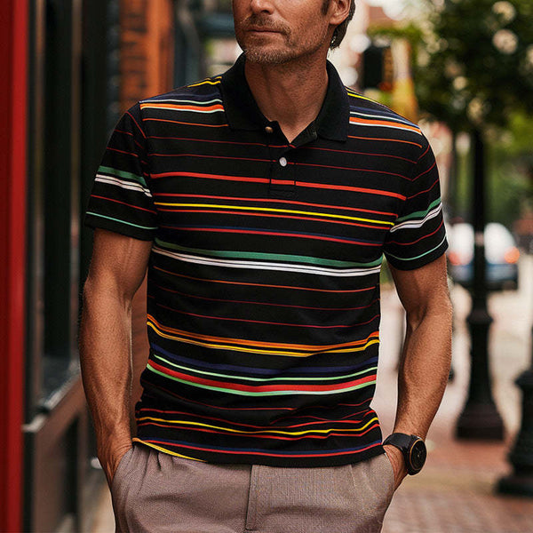 Herren-Poloshirt mit Streifen und Kontrastdruck, kurzärmelig