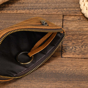 Herren Vintage Crazy Horse Leder Große Kapazität Reißverschluss Lange Brieftasche 