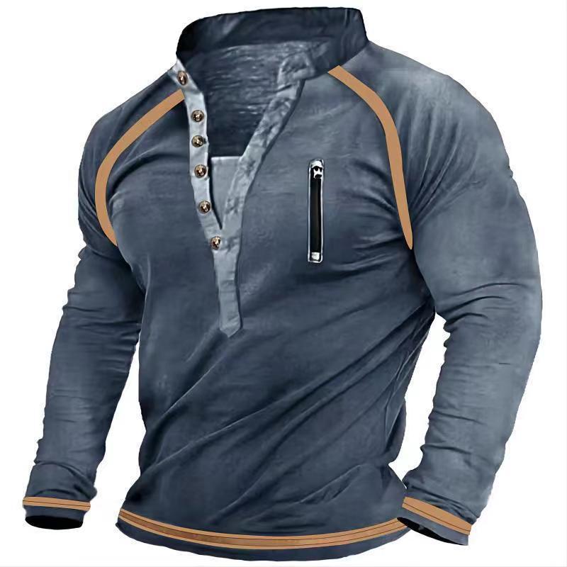 MEN'S BUTTON COLLAR LONG SLEEVED WARM TACTICAL HEADBAND TRAINING MEN'S LONG SLEEVEDS WEATSHIRT