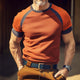 Men's Retro Casual Cotton Colorblock Round Neck Short Sleeve T-Shirt