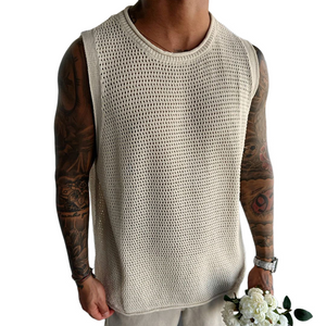 Herren Retro Casual Hollow Erfrischendes Rundhals-Strick-Tanktop