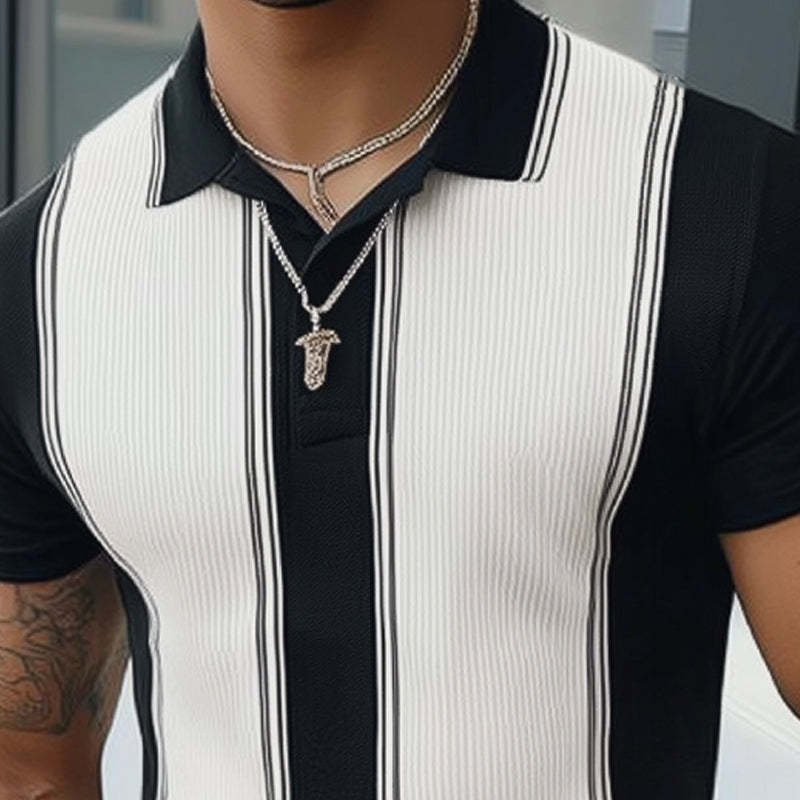 Men's Summer Classic Black And White Knitted Short Sleeve T-Shirt