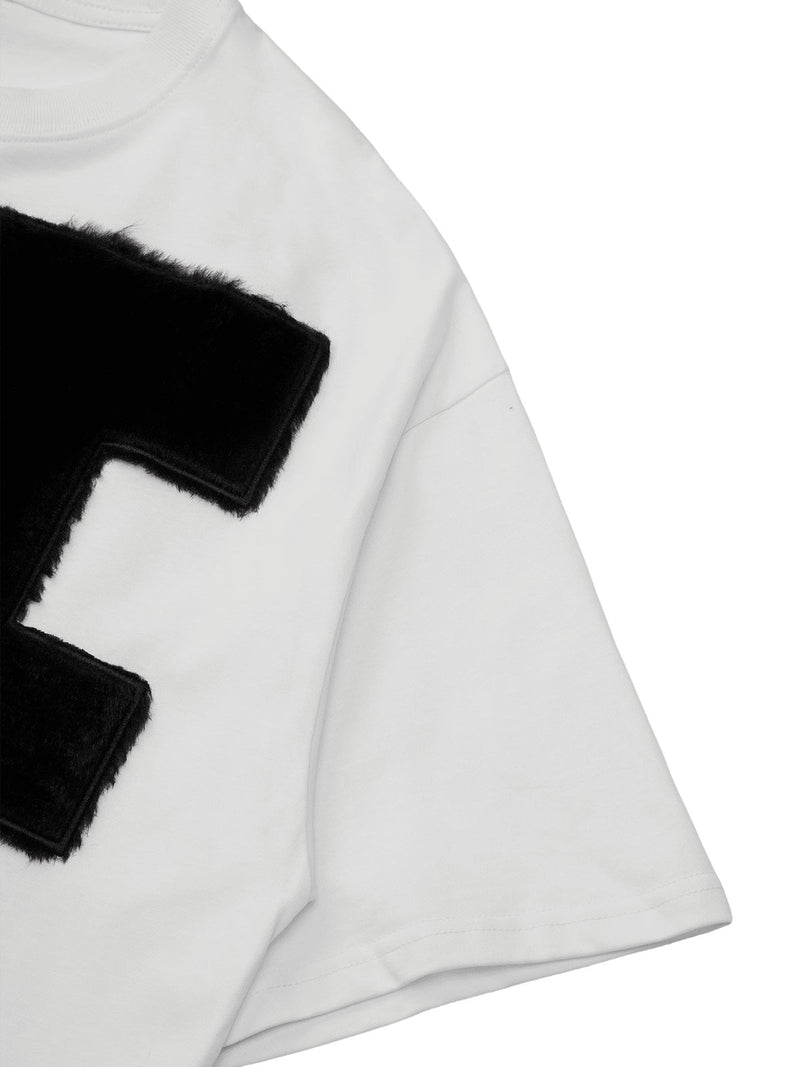 Wildleder-T-Shirt mit aufgestickten Buchstaben „Street Rap“ 