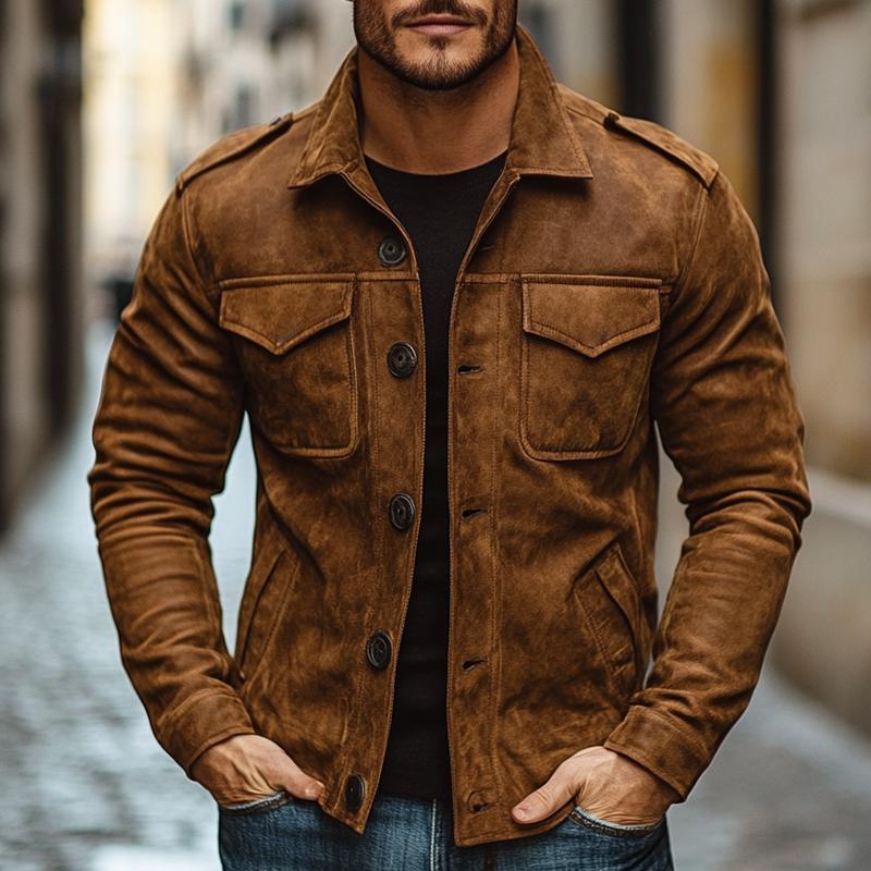 Men's Vintage Casual Suede Button Pocket Jacket