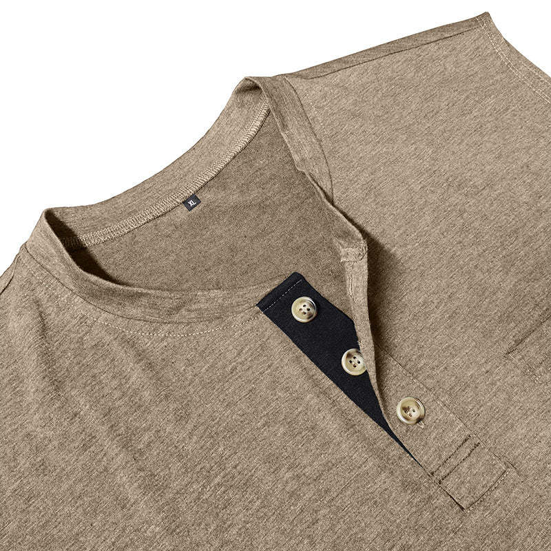 Men's Casual Cotton Blend Contrast Henley Neck Tank Top