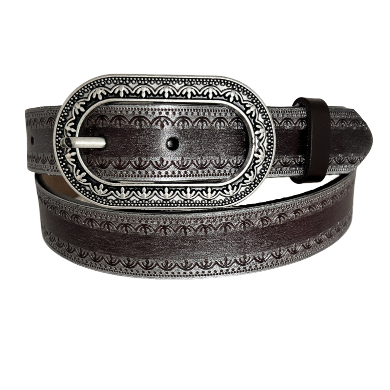 Men's Vintage Distressed Engraved Embossed Genuine Leather Belt 44748904U