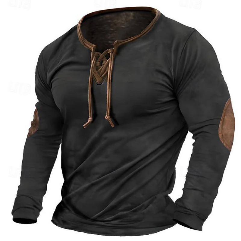 Men's T-shirt Crew Neck Normal Outdoor Causal Long Sleeve Lace Up Vintage Style Clothing