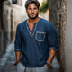 Men's Retro Navy V-neck Casual Long Sleeve T-shirt