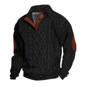 Herren Vintage Stehkragen Pullover Twisted Textured Strickpullover