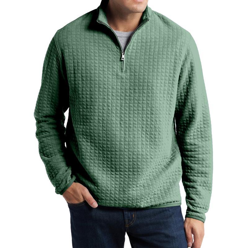 Men's Casual Solid Color Plaid Jacquard Loose Pullover Sweatshirt