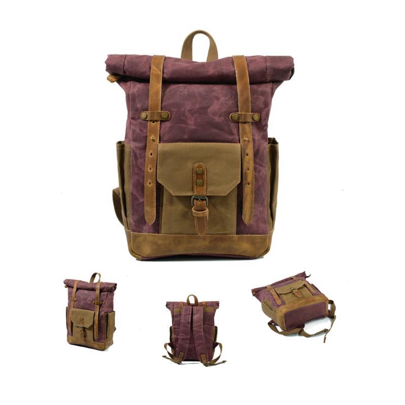 Men's Vintage Contrast Waterproof Canvas Multi-Pocket Backpack
