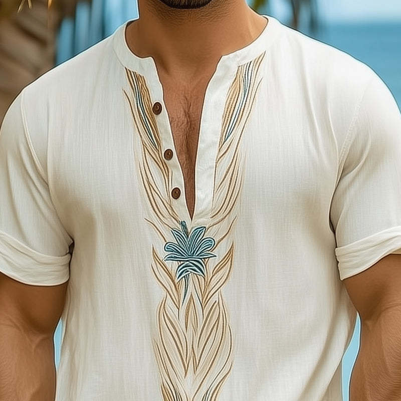 Men's Summer V-neck Fresh Printed Casual T-shirt
