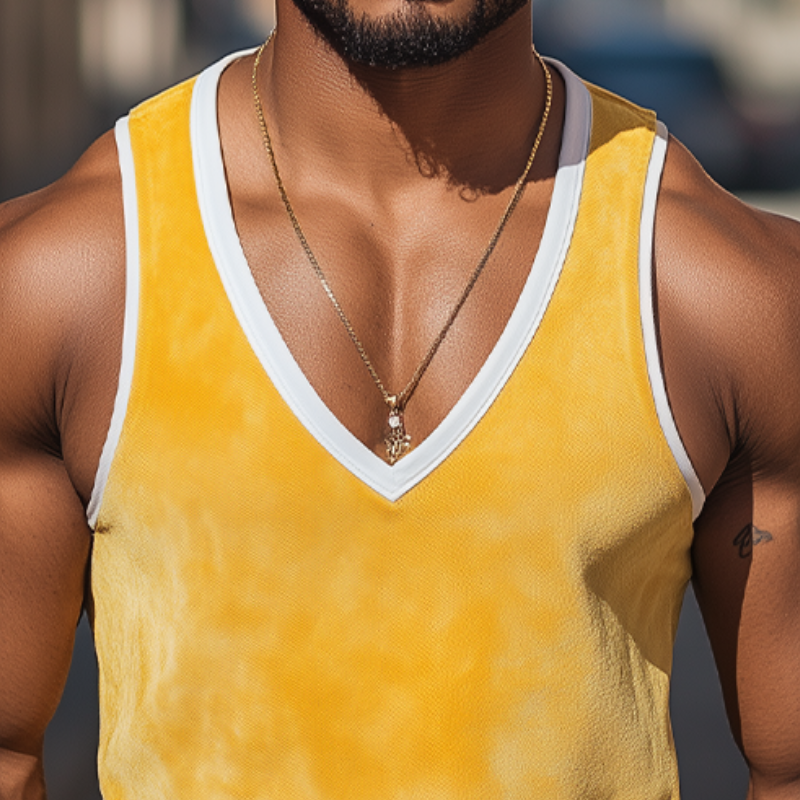 Herren Sommermode Persönlichkeit Freizeit Tiefer V-Ausschnitt Helle Farbnähte Wildleder Tank Top