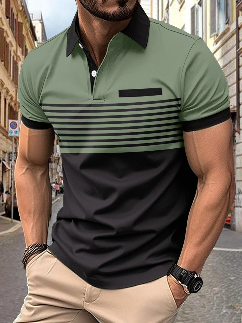 ZIPPER MEN'S PRINTED STRIPED POLO SHIRT