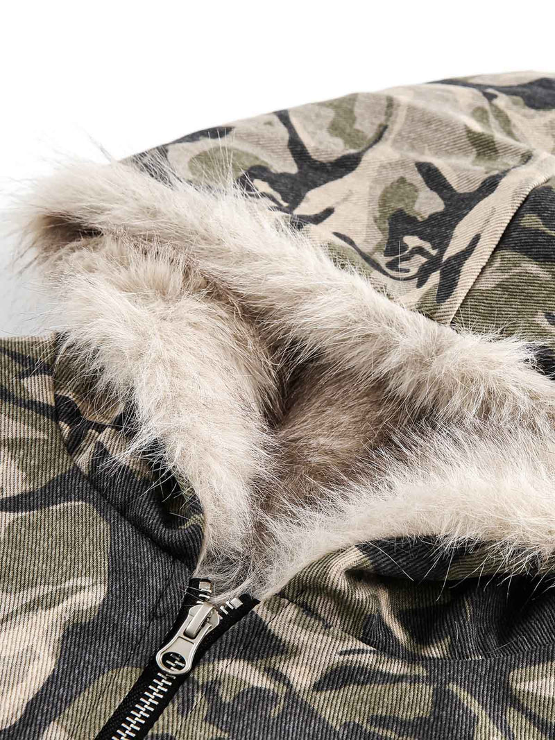 Camouflage Fur Hooded Jacket