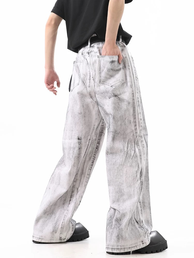 Wasteland Style Niche Design Dirty White Loose Jeans