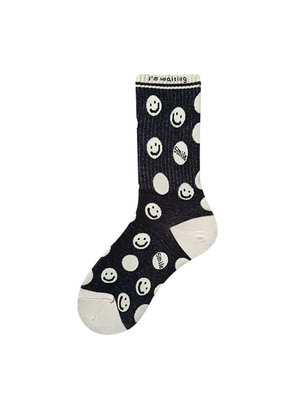 The Supermade Thousand Birds Check Smiley Face Mid-calf Cotton Socks