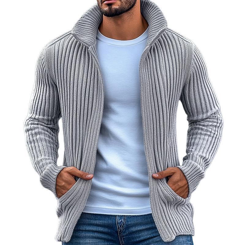 Modische Strickjacke mit Stehkragen und Streifen für Herren, langärmelig