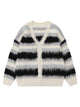 Mohair Striped V-Neck Cardigan Sweater