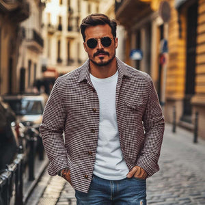 Herren Vintage Einreihige Hemdjacke mit Hahnentrittmuster und Revers