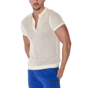 Herren Sommermode Lässiges V-Ausschnitt Sexy Gestricktes Kurzarm-T-Shirt