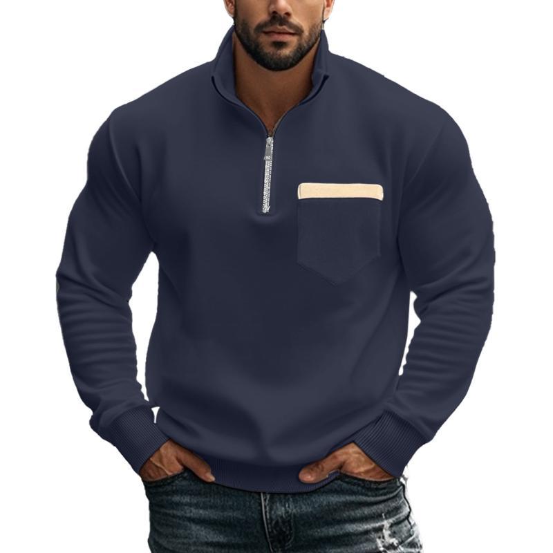 Men's Casual Zipper Stand Collar Solid Color Sweatshirt